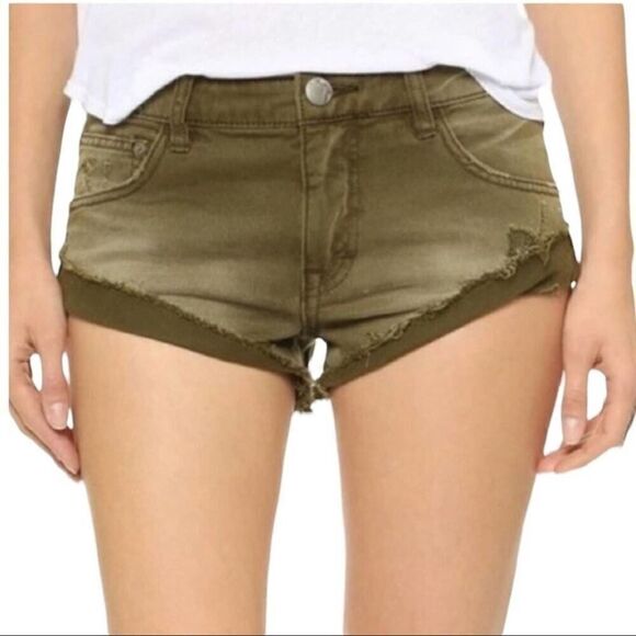 Free People Olive Green Cut Off Jean Shorts - Picture 1 of 8